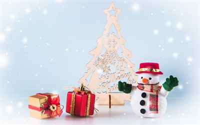 bonhomme de neige, Noël, Nouvelle Année, l'hiver, la décoration, les cadeaux, Joyeux Noël