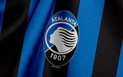 Atalanta BC, Italian football team, blue black flag, emblem, fabric texture, logo, Bergamo, Italy, football, Atalanta FC