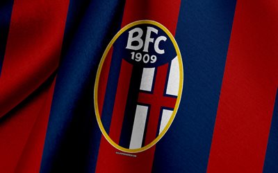 Bologna FC 1909, İtalyan futbol takımı, mavi, kırmızı bayrak, amblem, kumaş, doku, logo, İtalyan Serie A, Bologna, İtalya, futbol