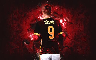 Edin Dzeko, el grunge, el as Roma, vista posterior, granate, piedra, fútbol, Serie a, Dzeko, delantero, bosnio futbolistas, Roma FC, creativo