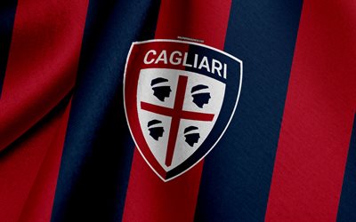 Cagliari Calcio, Italian football team, blue burgundy flag, emblem, fabric texture, logo, Italian Serie A, Cagliari, Italy, football, Cagliari FC
