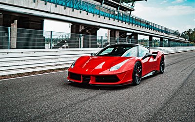 Ferrari 488, 2019, Pogea Racing FPlus Corsa, color rojo coupé deportivo, pista de carreras, el superdeportivo italiano, tuning, llantas en negro, Ferrari