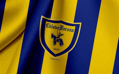 Chievo Verona, Italian football team, blue yellow flag, emblem, fabric texture, logo, Italian Serie A, Verona, Italy, football, Chievo FC