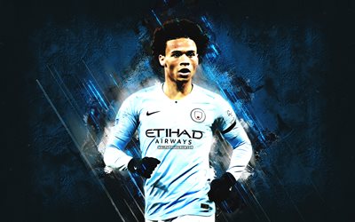 Leroy Sane, grunge, Manchester City FC, la pietra blu, il calcio, Sane, arte astratta, Premier League, il manchester City, il centrocampista tedesco calciatori