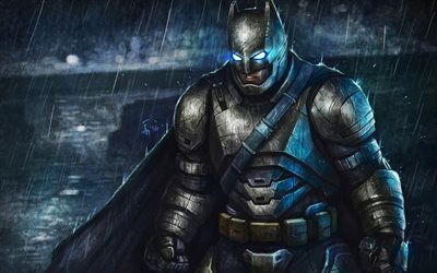 Batman, 3D arte, notte, supereroi, pioggia, Bat-man
