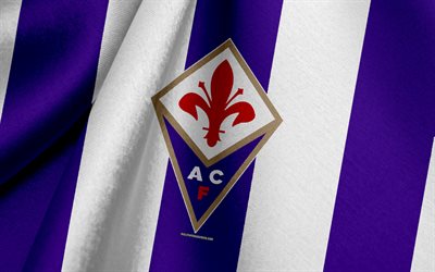 acf fiorentina, italian jalkapallojoukkue, violetti valkoinen lippu, tunnus, kangasrakenne, logo, italian serie a, firenze, italia, jalkapallo, fiorentina fc