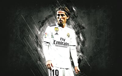 Luka Modric, grunge, Real Madrid FC, pietra nera, croato calciatori, calcio, Modric, fan art, La Liga, Galacticos