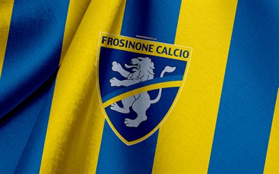 Frosinone Calcio, Italian football team, yellow blue flag, emblem, fabric texture, logo, Italian Serie A, Frosinone, Italy, football