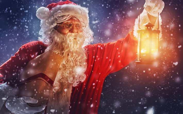 Santa Claus, le père noël, boîte cadeau, bonne et Heureuse année, la nuit de Noël, Joyeux Noël, noël, Noël