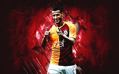 Younes Belhanda, grunge, Galatasaray FC, maroon taş, futbol, Türkiye Süper Lig, Belhanda, Fas futbolcular