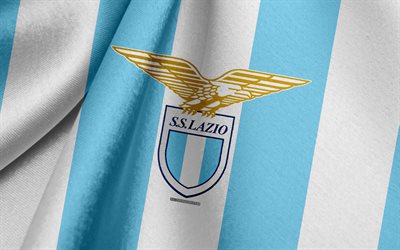Lazio SS, Italian football team, white blue flag, emblem, fabric texture, logo, Italian Serie A, Rome, Italy, football, Lazio FC