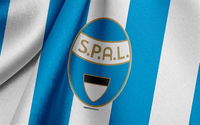 SPAL 2013, Italian football team, blue white flag, emblem, fabric texture, logo, Italian Serie A, Ferrara, Italy, football, SPAL FC