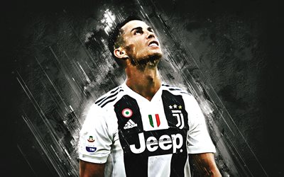Cristiano Ronaldo, Juve, grunge, black stone, portuguese footballers, soccer, Serie A, Bianconeri, Ronaldo, CR7, Juventus FC, artwork, CR7 Juve