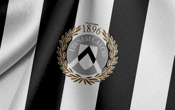 udinese italienischen fußball-team, grau-weiße flagge, emblem, stoff-textur, logo, italienische serie a, udine, italien, fußball, udinese calcio