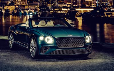 Bentley Continental GT V8 Convertible, 4k, night, 2022 cars, headlights, luxury cars, british cars, Bentley