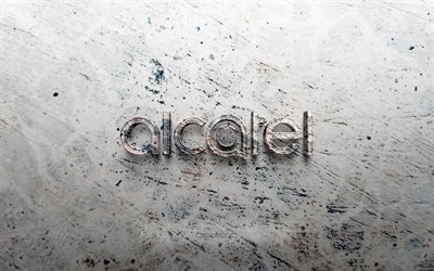 alcatel pedra logotipo, 4k, fundo de pedra, logotipo alcatel 3d, marcas, criativo, logotipo alcatel, arte grunge, alcatel