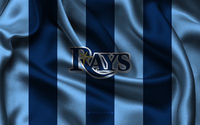 4k, logo des rays de tampa bay, tissu de soie bleu, équipe américaine de base ball, emblème des rays de tampa bay, mlb, raies de tampa bay, etats unis, base ball, drapeau des rays de tampa bay, ligue majeure de baseball