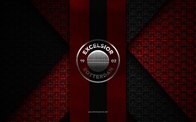 Excelsior Rotterdam, Eredivisie, red black knitted texture, Excelsior Rotterdam logo, Dutch football club, Excelsior Rotterdam emblem, football, Rotterdam, Netherlands, Excelsior Rotterdam badge
