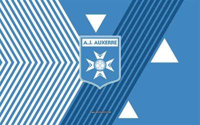 ajオーセールのロゴ, 4k, フランスのサッカー チーム, 青白い線の背景, ajオーセール, リーグ・アン, フランス, 線画, aj オセールのエンブレム, フットボール, オーセールfc
