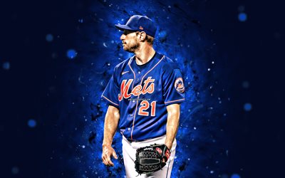 4k, Max Scherzer, 2022, blue neon lights, New York Mets, MLB, Shortstop, Max Scherzer 4K, baseball, blue abstract background, Max Scherzer New York Mets, NY Mets