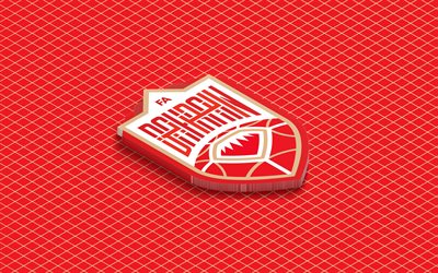 4k, Bahrain national football team isometric logo, 3d art, isometric art, Bahrain national football team, red background, Bahrain, football, isometric emblem