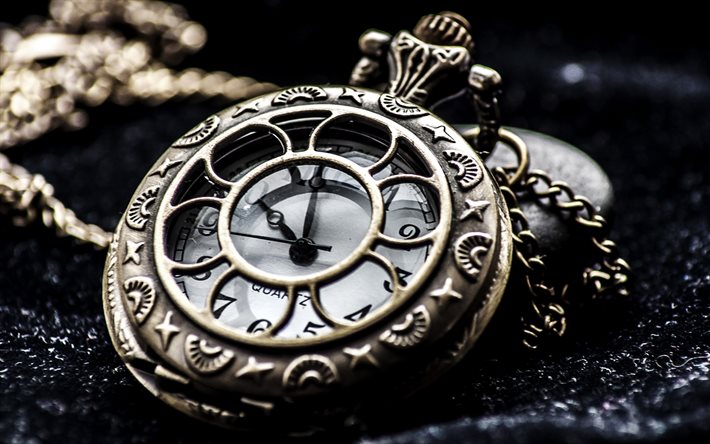 antiguo reloj, tiempo, reloj de bolsillo, close-up