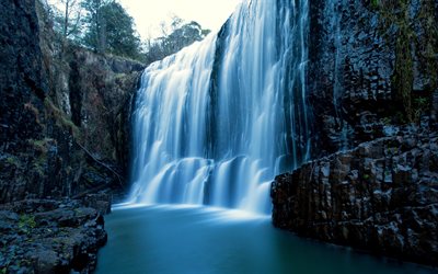 waterfall, rock, night, Australia, West Ridgley, Tasmania