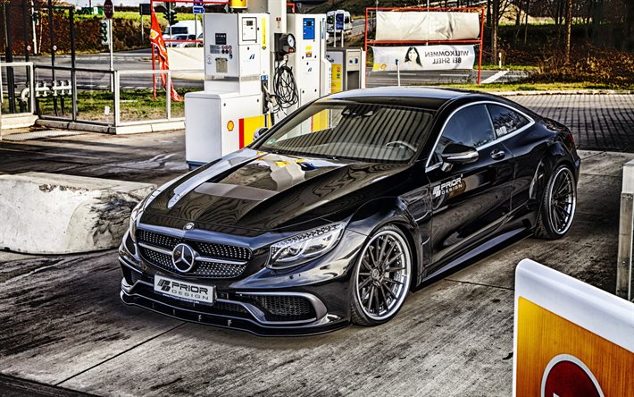 Mercedes-Benz S-Class Coupe, HDR, oil station, 2017 cars, Prior-Design, tuning, C217, Mercedes