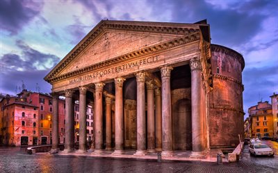 rom, pantheon, italien, sevärdheter, kväll