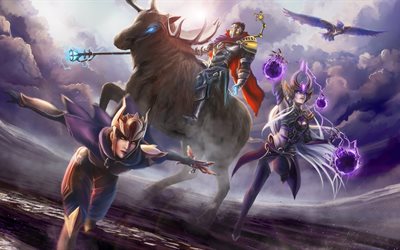 League Of Legends, 4k, characters, Shyvana, Viktor, Syndra
