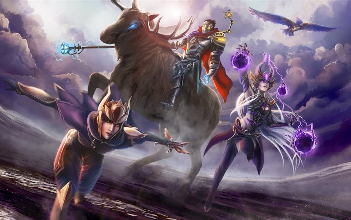 League Of Legends, 4k, les personnages, Shyvana, Viktor, Syndra