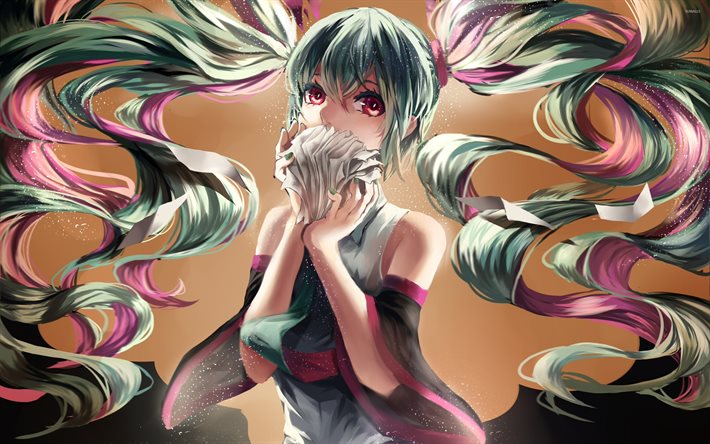 Hatsune Miku, capelli lunghi, manga, Vocaloid