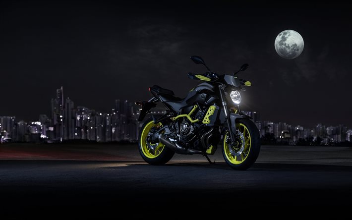 superbikes, en 2017, la Yamaha MT-07, paisaje nocturno, Yamaha