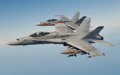 McDonnell Douglas FA-18 Hornet, CF-18, pair of military aircraft, deck fighter aircraft, US Air Force, McDonnell Douglas