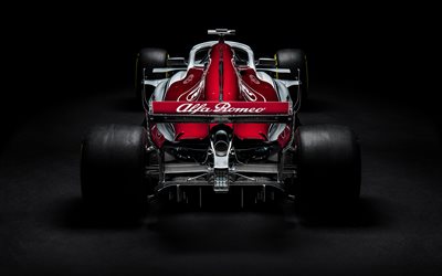 4k, Sauber C37, 2018, carreras de coches de visión trasera, carreras, Fórmula Uno, Alfa Romeo Sauber F1 Team