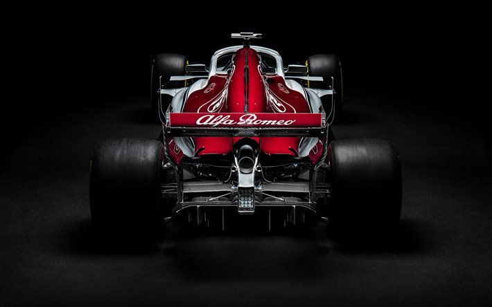 4k, Sauber C37, 2018, carreras de coches de visión trasera, carreras, Fórmula Uno, Alfa Romeo Sauber F1 Team
