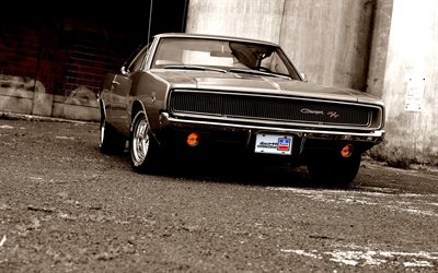Dodge charger RT, voitures rétro, 1968 voitures, muscle cars, gris Chargeur, la Dodge charger, Dodge