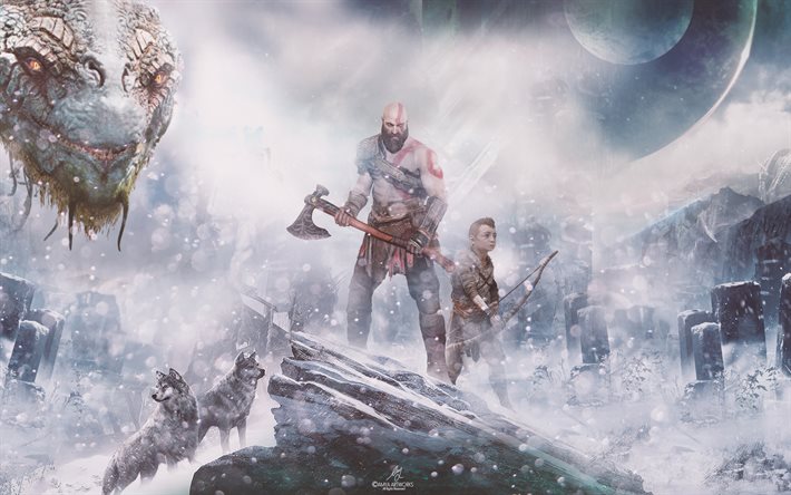god of war, kratos, 4k, 2018年までのゲーム, 斧, アクション-アドベンチャー