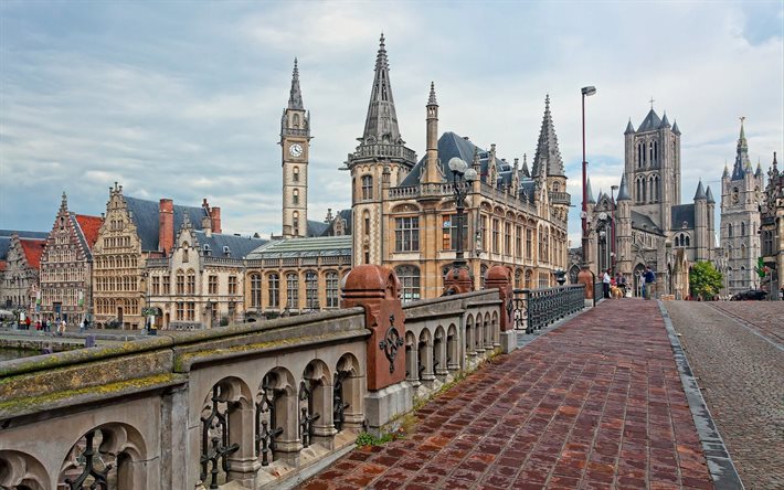 Gand, Città Vecchia, il Belgio, la Torre del punto di riferimento, cappella, chiesa