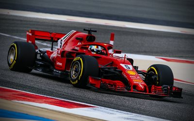 Bir Scuderia Ferrari, 4k, Vettel, motion blur, Ferrari SF71H, 2018 otomobiller, Scuderia Ferrari, Yarış Pisti, Formula 1, Sebastian Vettel, Formula, F1, SF71H, Ferrari