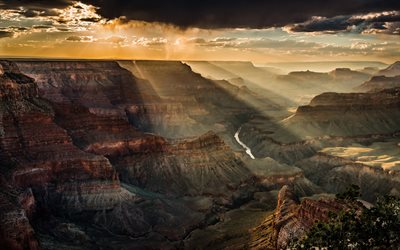 USA, canyon, rocks, sunset, clouds, mountain, America