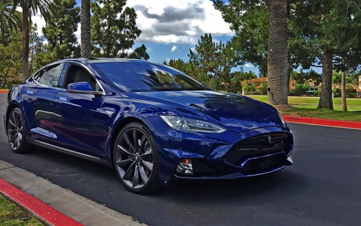 Larte, tuning, 2017, Tesla Model S, des voitures électriques, des berlines, bleu tesla