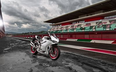 raceway, 2016, Ducati 959 Panigale, motos deportivas, la lluvia, blanco ducati