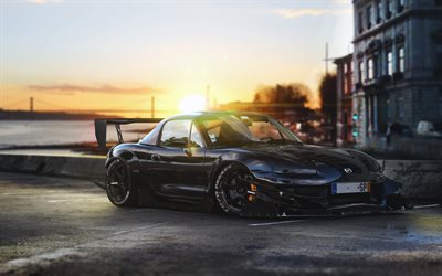 Mazda MX-5, tuning, supercars, coucher de soleil, noir Mazda