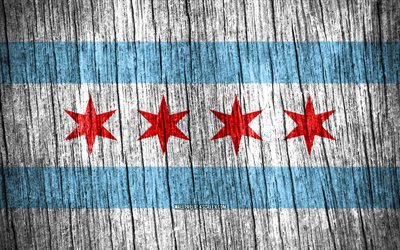 4k, シカゴの旗, アメリカの都市, シカゴの日, アメリカ合衆国, 木製のテクスチャフラグ, シカゴ, イリノイ州, イリノイの都市, 米国の都市, イリノイ州シカゴ