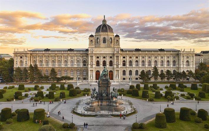 Kunsthistorisches Museum, Vienna, Austria, Monument to Maria Theresa, Maria Theresien Platz, art museum, evening, sunset, beautiful building