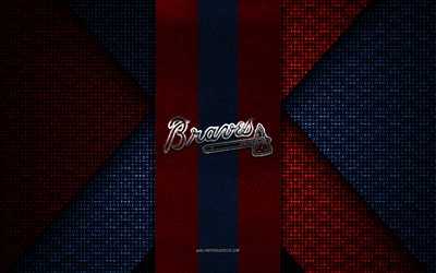 Atlanta Braves, MLB, blue red knitted texture, Atlanta Braves logo, American baseball club, Atlanta Braves emblem, baseball, Atlanta, USA