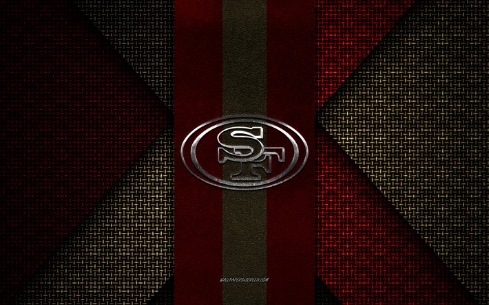 San Francisco 49ers, NFL, red gold knitted texture, San Francisco 49ers logo, American football club, San Francisco 49ers emblem, American football, San Francisco, USA