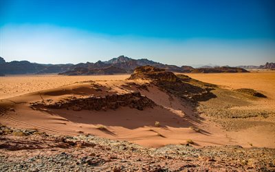 वादी रम, चाँद की घाटी, बलुआ पत्थर, ग्रेनाइट रॉक, रेत, रेगिस्तान, अकाबा, जॉर्डन