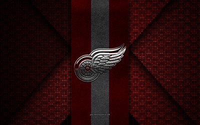 Detroit Red Wings, NHL, red knitted texture, Detroit Red Wings logo, American hockey club, Detroit Red Wings emblem, hockey, Detroit, USA